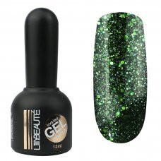Гель-лак Lilly Beaute №102, 12 мл темно зеленый с блестками