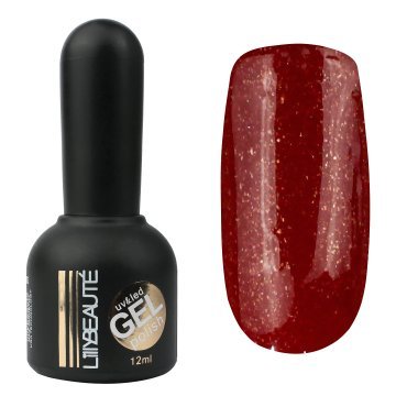 Гель-лак Lilly Beaute №126, 12 мл бордовыцй с золотыми блестками 