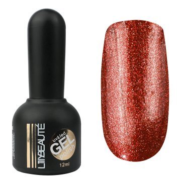 Гель-лак Lilly Beaute №133, 12 мл красно-малиновый с золотыми блестками