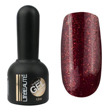 Гель-лак Lilly Beaute №140, 12 мл насыщенное марсало с красными блестками