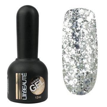 Гель-лак Lilly Beaute №156, 12 мл полупрозрачный с круными серебристыми блестками