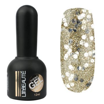 Гель-лак Lilly Beaute №165, 12 мл золотые блестки и серебряные гексагон