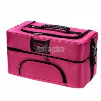 Профессиональный кейс для косметики с вынимающимся органайзером, малиновый тканевый