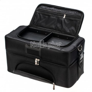 Профессиональный кейс для косметики с вынимающимся органайзером, черный тканевый
