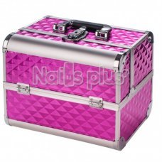 Алюминиевый кейс для косметики малиновый ромб