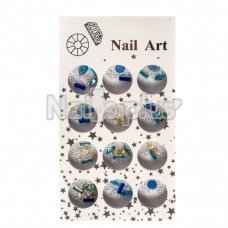 Набор декора для ногтей МИКС большие формы голубого цвета + камни диамант 12 шт.