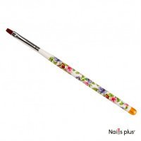 Кисть для геля №6 прямой ворс белая с цветочным принтом