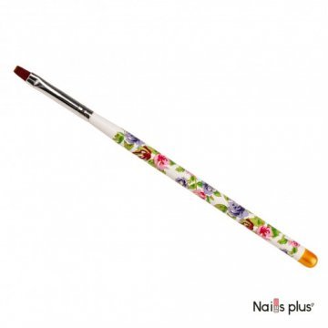 Кисть для геля №6 прямой ворс белая с цветочным принтом