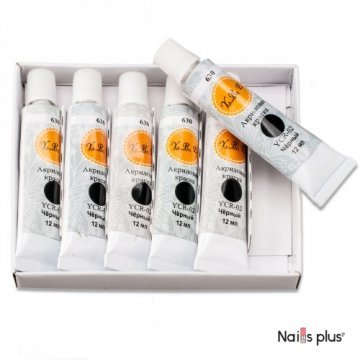 Акриловая краска YRE черная (6 шт. по 12 мл)