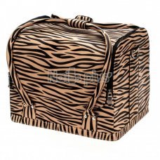 Большой бьюти кейс для косметики, бежевый Зебра кожа
