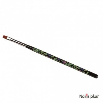 Кисть для геля №6 прямой ворс черная с цветочным принтом