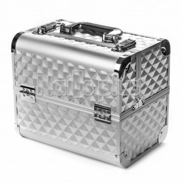 Алюминиевый кейс для косметики silver ромб