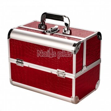 Алюминиевый кейс для косметики, бордовый крокодил